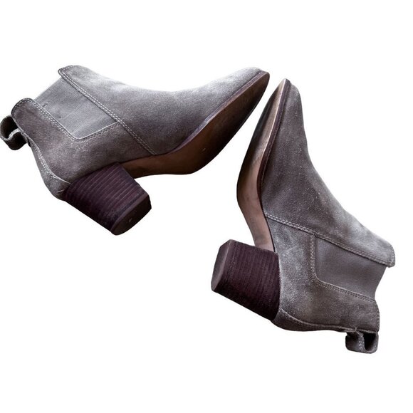 Madewell Suede Ankle Boots Womens 7.5 The Reagan Slip On 2.5" Block Heel Taupe - Picture 2 of 10